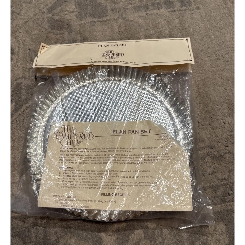 The Pampered Chef Flan Pan Set‎ of 2 Metal Tart Pie Pan 10"  #1700 NEW
